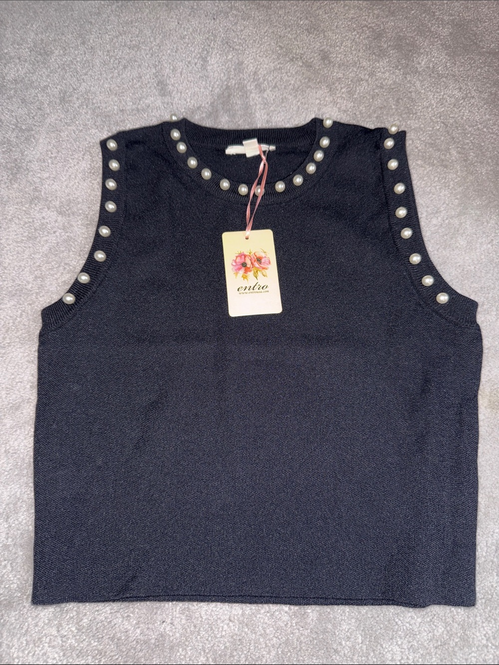 entro Black Pearl-Accent Sleeveless Knit Tank